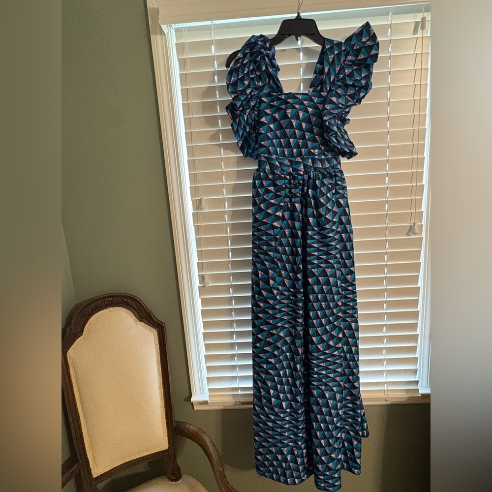 Elegant Blue Geometric Maxi Dress